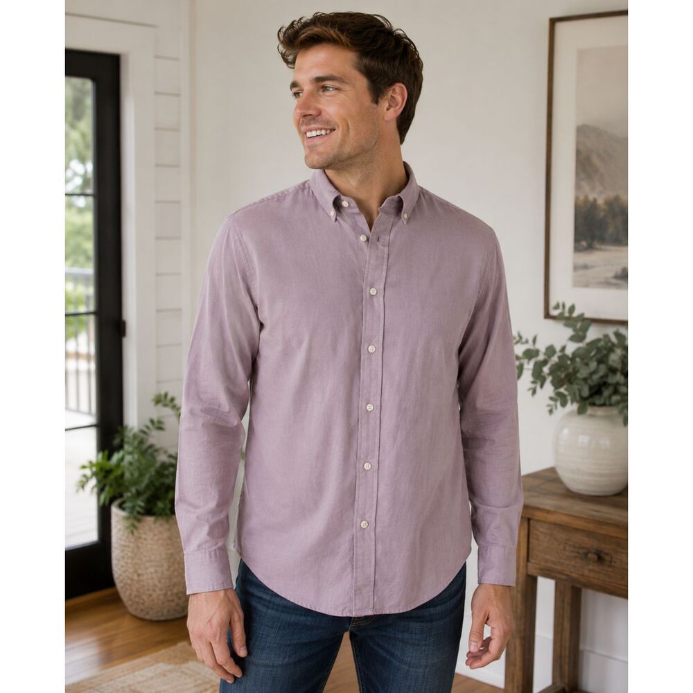 UNTUCKit Veneto WF L/S Button Front Shirt Pink Soft Cotton Men's XL